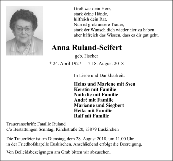 Traueranzeigen Von Anna Ruland Seifert Wirtrauern