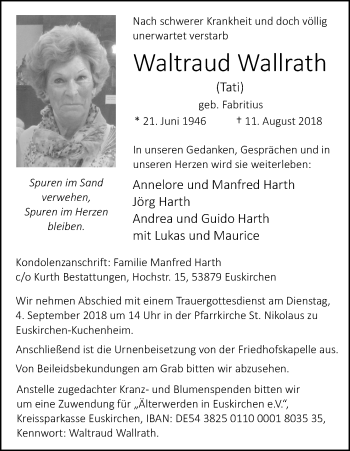 Traueranzeigen Von Waltraud Wallrath Wirtrauern