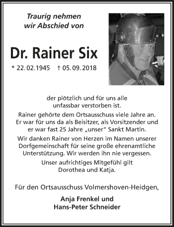 Traueranzeigen Von Rainer Six WirTrauern