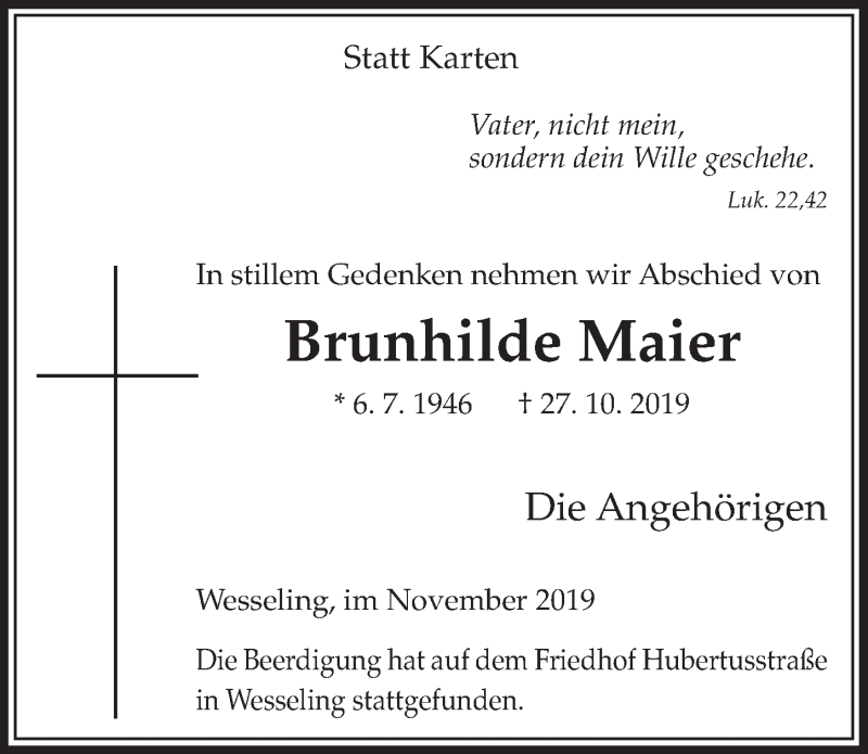 Traueranzeigen Von Brunhilde Maier Wirtrauern