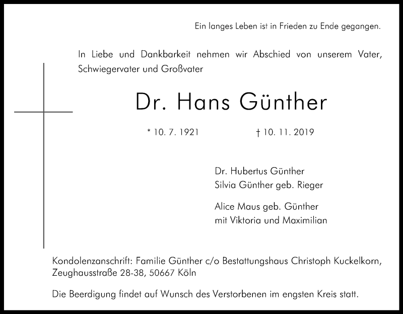 Traueranzeigen von Hans Günther WirTrauern