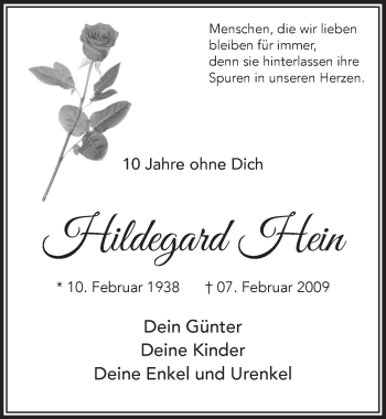 Traueranzeigen Von Hildegard Hein WirTrauern