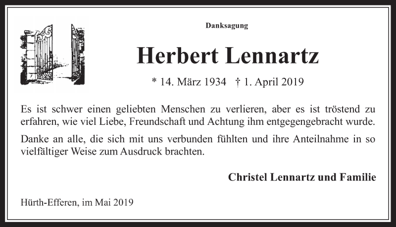 Traueranzeigen Von Herbert Lennartz Wirtrauern