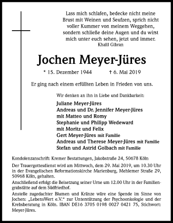 Traueranzeigen Von Jochen Meyer J Res Wirtrauern