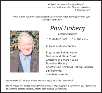 Anzeige von Paul Hoberg von Kölner Stadt-Anzeiger / Kölnische Rundschau / Express