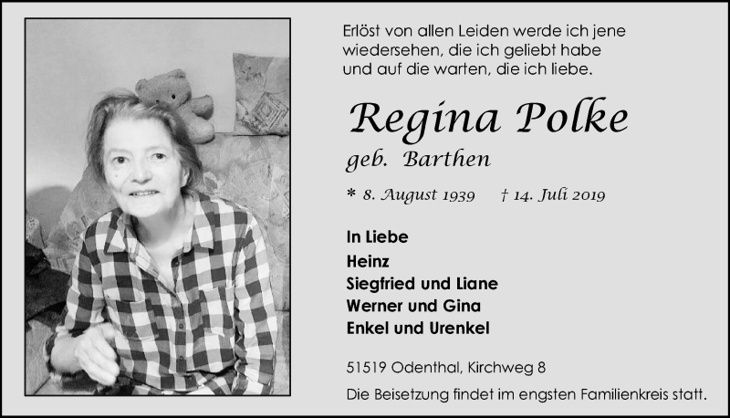 Traueranzeigen Von Regina Polke WirTrauern