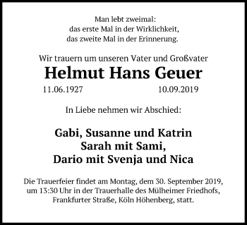 Traueranzeigen Von Helmut Hans Geuer Wirtrauern