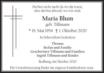 Traueranzeigen Von Maria Blum Wirtrauern