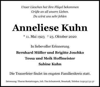 Traueranzeigen Von Anneliese Kuhn Wirtrauern