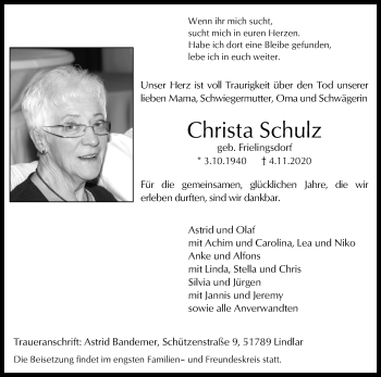 Traueranzeigen Von Christa Schulz Wirtrauern