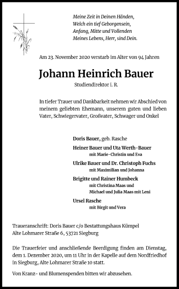 Traueranzeigen Von Johann Heinrich Bauer Wirtrauern