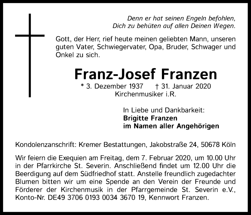 Traueranzeigen Von Franz Josef Franzen WirTrauern