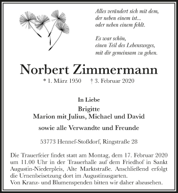 Traueranzeigen Von Norbert Zimmermann WirTrauern