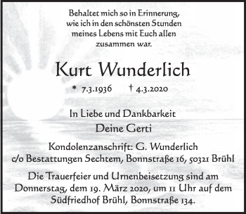 Traueranzeigen Von Kurt Wunderlich WirTrauern