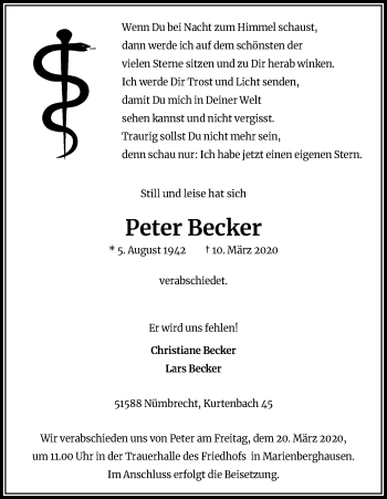 Traueranzeigen Von Peter Becker Wirtrauern