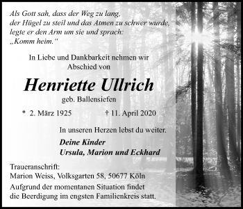 Traueranzeigen Von Henriette Ullrich WirTrauern