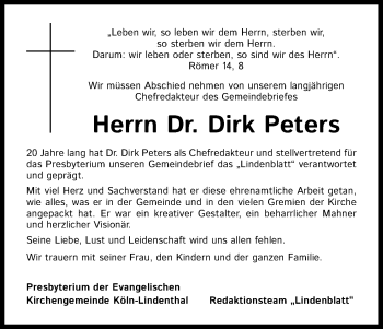 Traueranzeigen Von Dirk Peters Wirtrauern