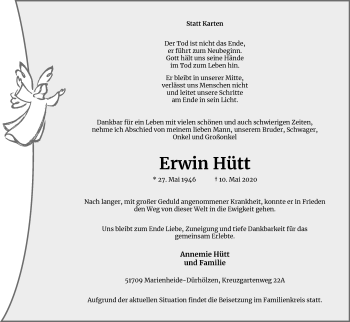 Traueranzeigen von Erwin Hütt WirTrauern