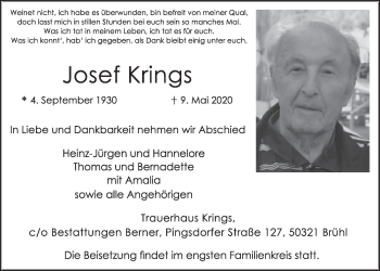 Traueranzeigen Von Josef Krings WirTrauern