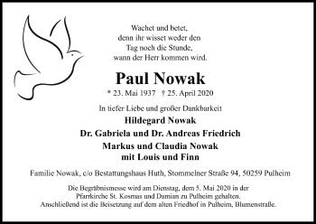 Traueranzeigen Von Paul Nowak Wirtrauern