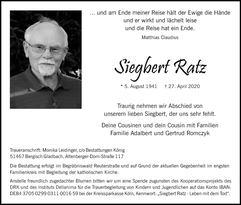 Traueranzeigen Von Siegbert Ratz Wirtrauern