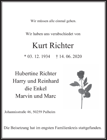 Traueranzeigen Von Kurt Richter Wirtrauern