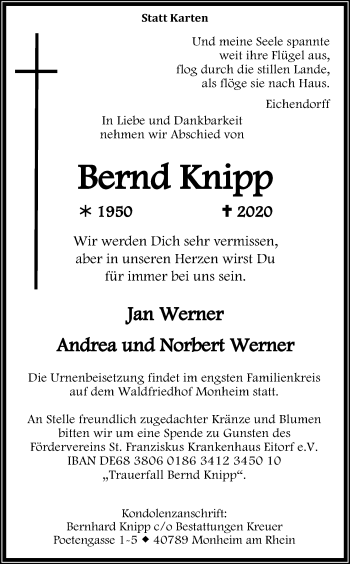 Traueranzeigen Von Bernd Knipp Wirtrauern