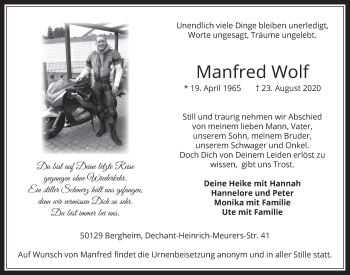 Traueranzeigen Von Manfred Wolf WirTrauern