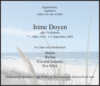 Traueranzeigen Von Irene Doyen WirTrauern