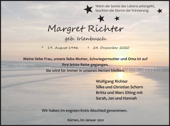 Traueranzeigen Von Margret Richter WirTrauern