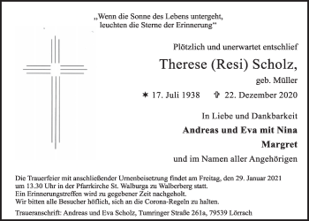 Traueranzeigen Von Therese Scholz WirTrauern