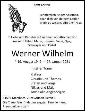 Traueranzeigen Von Werner Wilhelm WirTrauern