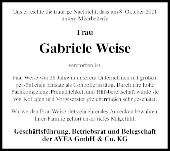 Traueranzeigen Von Gabriele Weise WirTrauern