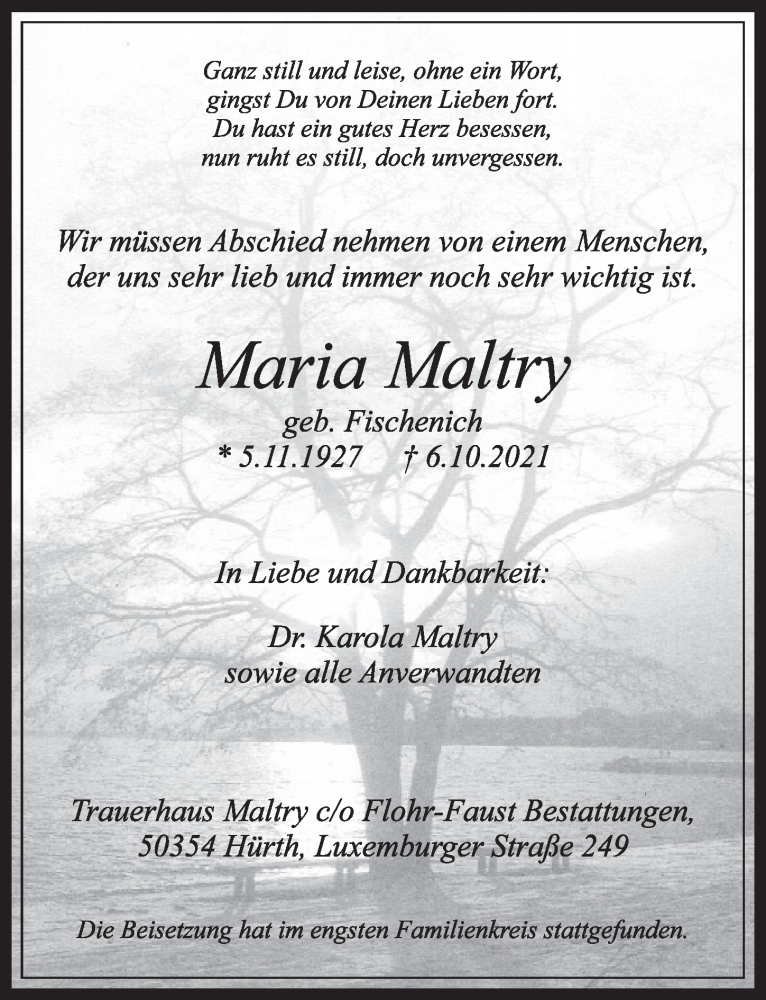 Traueranzeigen Von Maria Maltry Wirtrauern