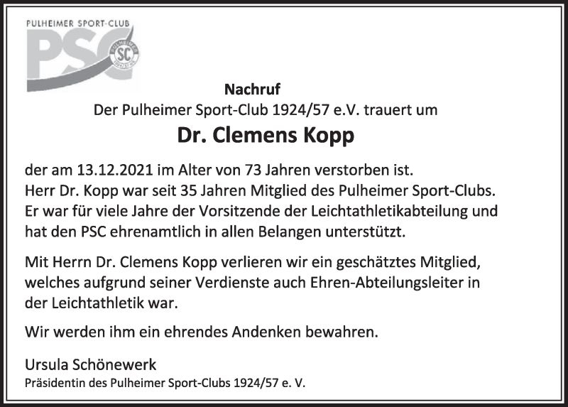 Traueranzeigen Von Clemens Kopp Wirtrauern