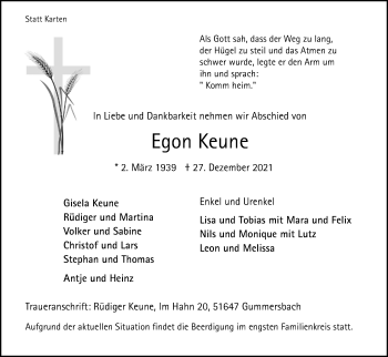 Traueranzeigen Von Egon Keune Wirtrauern