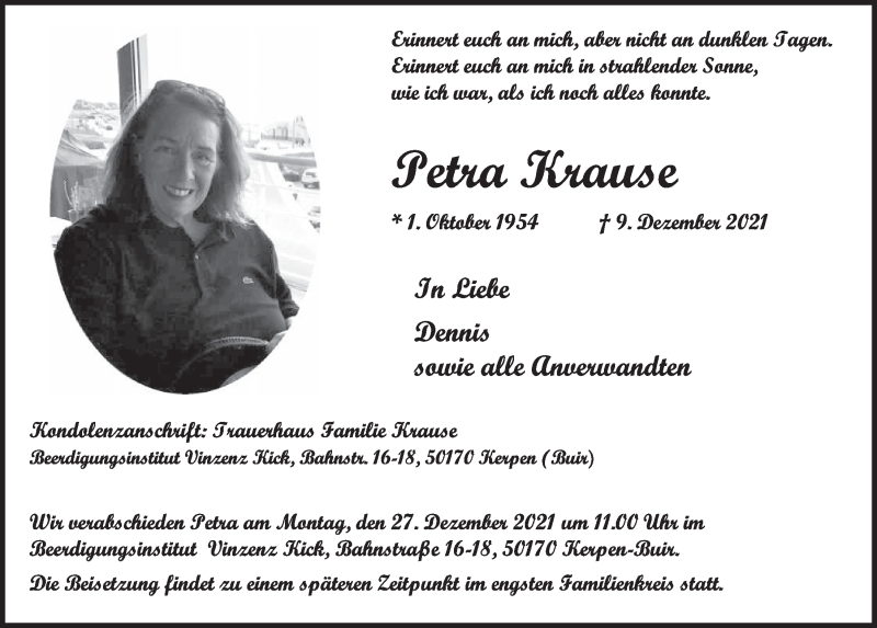 Traueranzeigen Von Petra Krause Wirtrauern