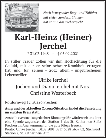 Traueranzeigen Von Karl Heinz Jerchel Wirtrauern