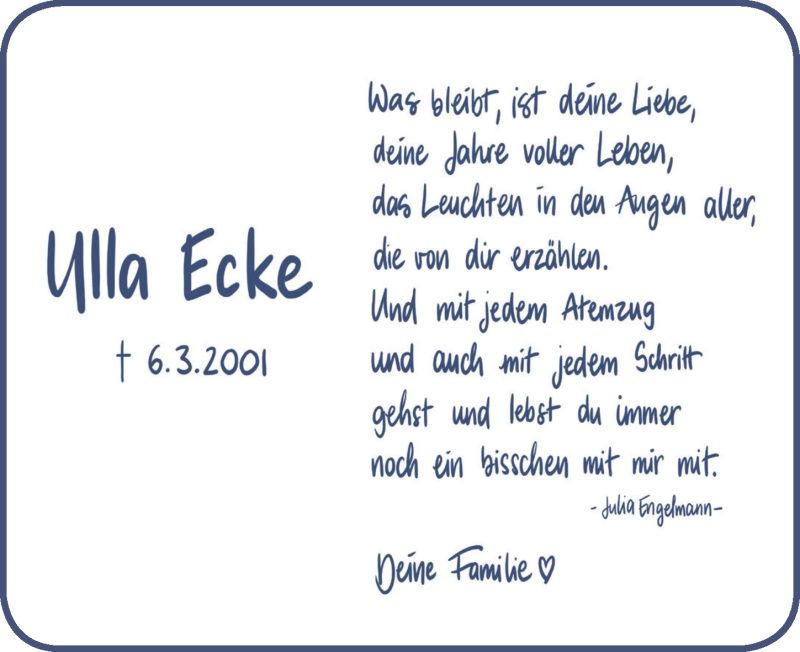 Traueranzeigen Von Ulla Ecke Wirtrauern