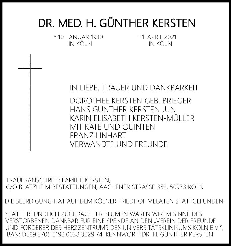 Traueranzeigen von Günther Kersten WirTrauern