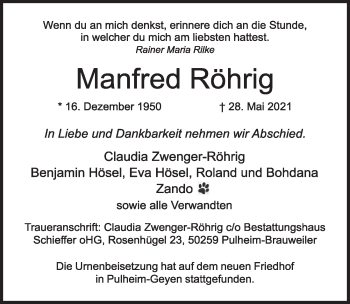 Traueranzeigen Von Manfred R Hrig Wirtrauern