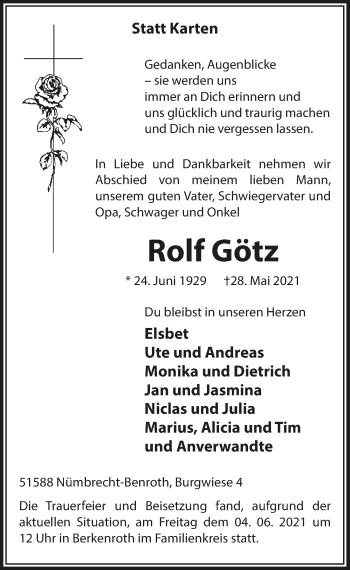 Anzeige von Rolf Götz von  Lokalanzeiger 