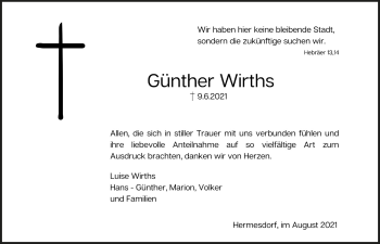 Anzeige von Günther Wirths von  Anzeigen Echo 