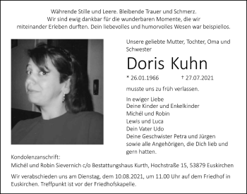 Traueranzeigen Von Doris Kuhn Wirtrauern