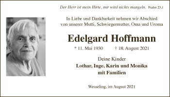 Traueranzeigen Von Edelgard Hoffmann WirTrauern