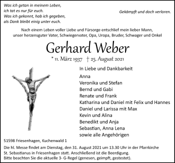 Traueranzeigen Von Gerhard Weber WirTrauern