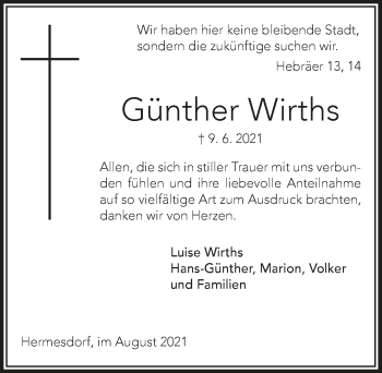 Anzeige von Günther Wirths von  Lokalanzeiger 