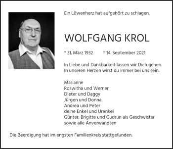 Traueranzeigen Von Wolfgang Krol Wirtrauern