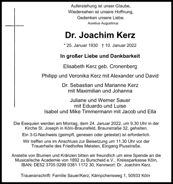 Traueranzeigen Von Joachim Kerz WirTrauern