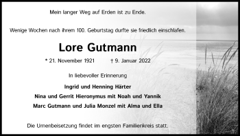 Traueranzeigen Von Lore Gutmann Wirtrauern